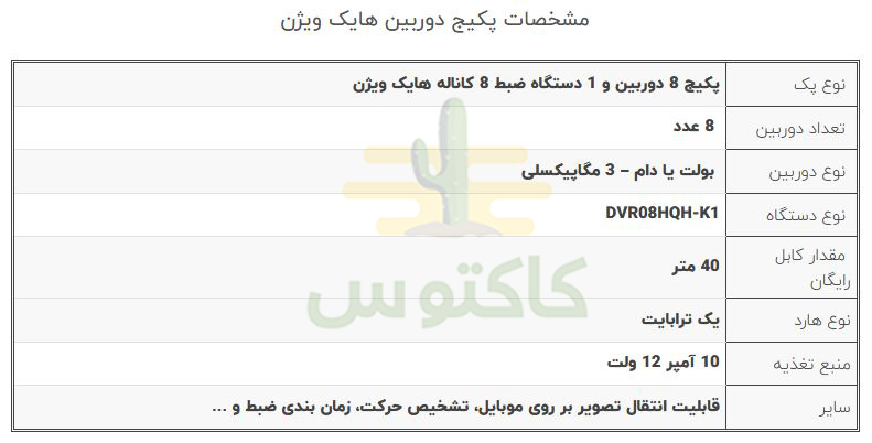 پکیج 8 دوربین 3 مگاپیکسلی هایک ویژن